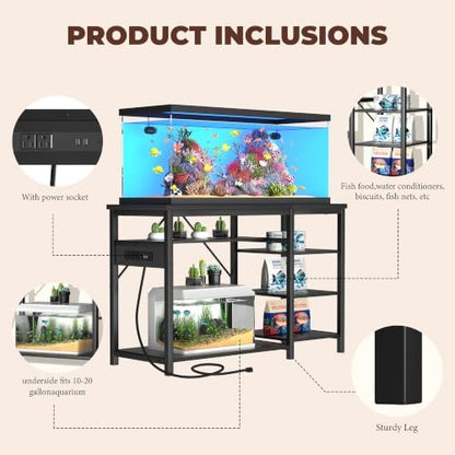 GRLEAF 20-40 Gallon Aquarium Stand with Power Outlet, Black Fish Tank Stand