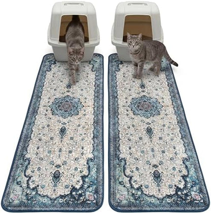 Hompet Cat Litter Mat 2 Pack, 20x60 Large Machine Washable Trapping Mats for Cats, Super Absorbent & Urine-Proof Cat Litter Box Mat for Floor, Waterproof & Non Slip Kitty Litter Rug