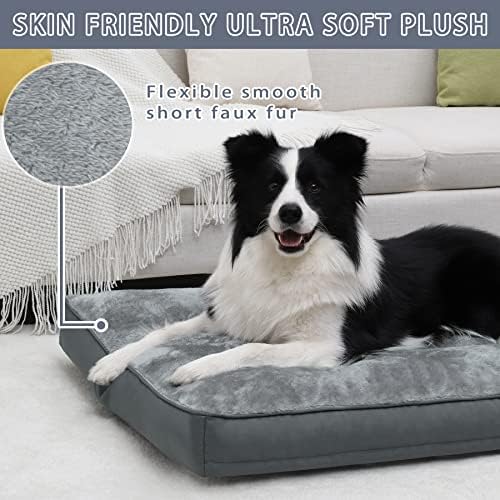 Dog Crate Bed Waterproof Deluxe Plush Dog Beds with Removable Washable Cover Anti-Slip Bottom Pet Sleeping Mattress for Large, Medium, Jumbo, Small Dogs, 35 x 22 inch, Gray (Pack of 2)