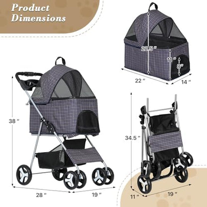 Athena collection Pet Stroller for Small/Medium Dogs and Cats,3 in 1 Foldable Dog Stroller with Removable Carrier up to 33lbs(Plaid)