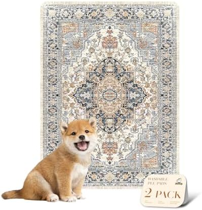 nunubaby Washable Pee Pads for Dogs, Stylish, Non-Slip and Leak-Proof Pee Pads. Reusable Potty Pads for Dogs for Crates and Floors.(Beige/Multi, 18" x24" )