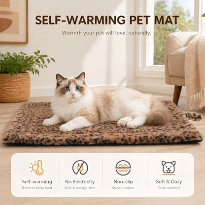 Self Warming Cat Pad for Cats and Small Dogs, Non Electric Thermal Pet Mat, Washable Soft Sleeping Mat with Non Slip Backing, Indoor & Sheltered Outdoor Use, 22 x 18 in, Brown/Black