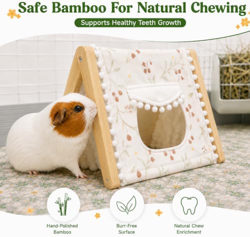 Guinea Pig House, Bamboo Hideout with Window, Bottomless Cage Accessory