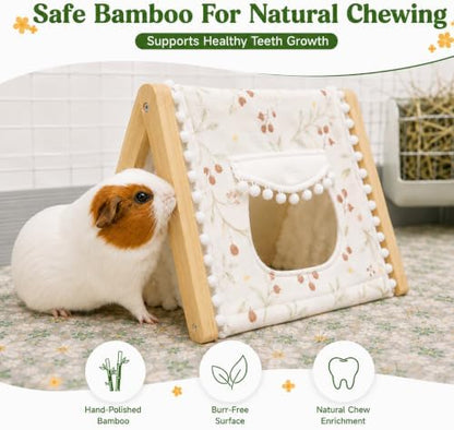 Guinea Pig House, Bamboo Hideout with Window, Bottomless Cage Accessory