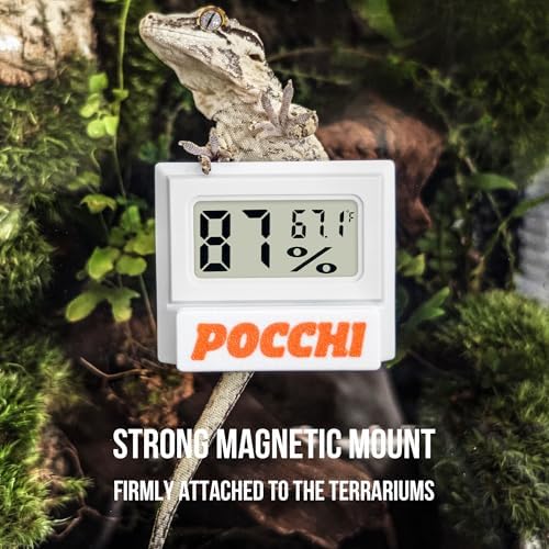 Magnetic Reptile Thermometer and Humidity Gauge - Indoor Temperature and Humidity Monitor - Digital Thermometer Hygrometer for Tank Accessories Bearded Dragon, Snake, Gecko, Lizard - White