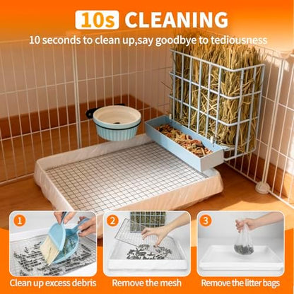 BESNEW 3 in 1 Rabbit Hay Feeder with Litter Box,Upgraded Metal Hay Rack & Litter Tray & Water Bowl,Quick Cleaning,Easy to Install,Bunny Supplies for Rabbit Guinea Pig Chinchilla Small Animals