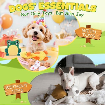 XIUGOAL Dog Toys to Keep Them Busy, 3 Pack No Stuffing Interactive Dog Toys with Crinkle, Squeaky Puppy Chew Toys for Small, Medium Breeds