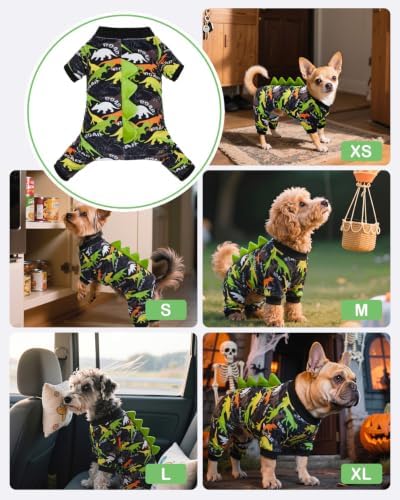 CuteBone Dinosaur Costume Dog Pajamas, Stretchy Spandex Crystal Velvet Sleepwear Coat for Small Dogs, Soft & Warm Pet Outfit Clothes for Cold Weather, Cozy Pullover Design COSP21XL