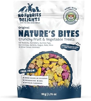 Treats, 100% All Natural Mini Bites for Rabbit Hamster Guinea Pig Chinchilla Pet Rat Mice Gerbil Bird Healthy Enrichment Bonding Rewarding Training Nature's Bites Variety Pack 50g