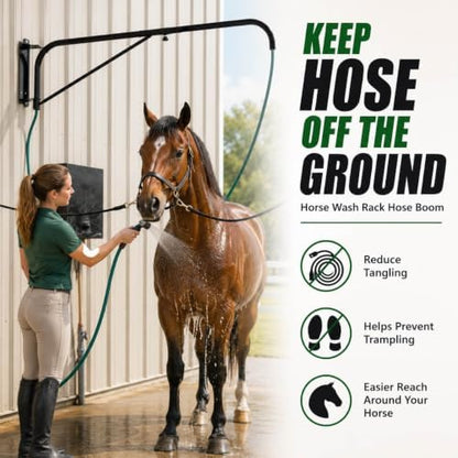 Swinging arm Horse Wash Attachment - Wall-mounted Spray Boom Preventing Tangling and Trampling While Washing Your Horse. Hose Not Included, Fits Standard Garden Hose