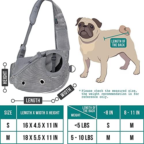 PetAmi Small Dog Sling Carrier, Puppy Cat Hands-Free Purse, 5 lb, Stripe