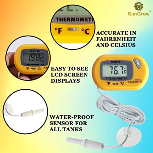 SunGrow Reptile Digital Thermometer, 1.5” x 2.3” x 0.5”, Easy to Read Display, Yellow, Battery Not Included, 1-Pack