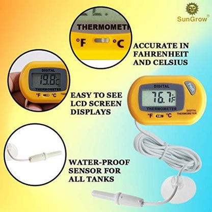 SunGrow Reptile Digital Thermometer, 1.5” x 2.3” x 0.5”, Easy to Read Display, Yellow, Battery Not Included, 1-Pack