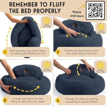 PetJett Small Dog Bed - 23'' Round Dog Beds, Calming Puppy Bed - Washable Dog Bed - Anti-Slip, Super Soft Fluffy Plush Faux Fur Pet Bed, Anti-Anxiety Premium Comfort Donut Bed, Fits Dogs Upto 25 lbs