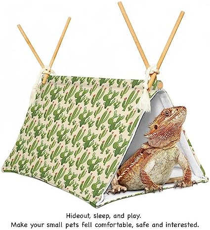 Bearded Dragon Reptile Sleeping Bed Tent Hide Tank Decor Accessories Habitat Shelter for Lizard Bearded Dragon Leopard Gecko (Cactus 1)