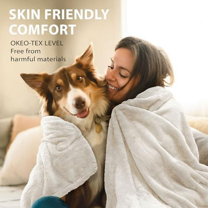 DEZ FURNISHINGS Ultra Soft Plush Fleece Throw Blanket, Double Sided Cozy Thick Warm Blanket for Sofa & Bed, Twin (66" x 90"), Ivory