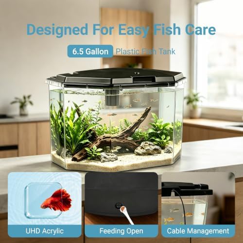 Koller Products 6.5-Gallon Aquarium Kit with Power Filter and LED Lighting, (AP650)