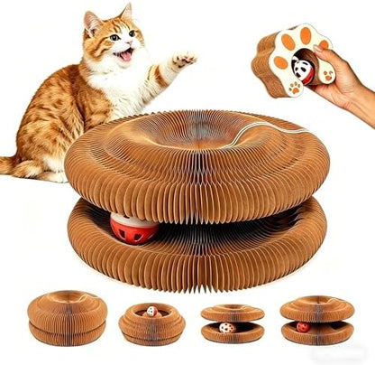 Kitty Curls Cat Toy, Magnetic Magic Organ Cat Scratch Board, Foldable Cat Accordion Toy, Interactive Track Scratcher Pad with Toy Catnip Bell, Durable Eco-Friendly Ring for Play, Chase & Scratch
