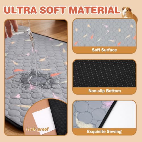 2Pcs Guinea Pig Cage Liners,Guinea Pig Fleece Cage Liners24''X36'' Super Absorbent Washable Pee Pads Reusable for Rabbit Hamster Chinchilla