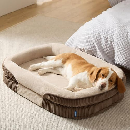 Bedsure 360°Oval Bolster Orthopedic Dog Beds Large Sized Dog,35" Brown