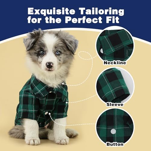 Paiaite Plaid Dog Shirt: Classic CheckeGreen Style in Cotton for Large, Medium, and Small Breeds, Comfort, Breathability, and Elegance Dog Clothes. Perfect for Everyday Wear, and Photoshoots Green 4XL