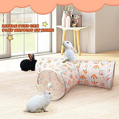 BWOGUE Bunny Tunnels & Tubes, 3-Way Collapsible Rabbit Hideout for Bunnies
