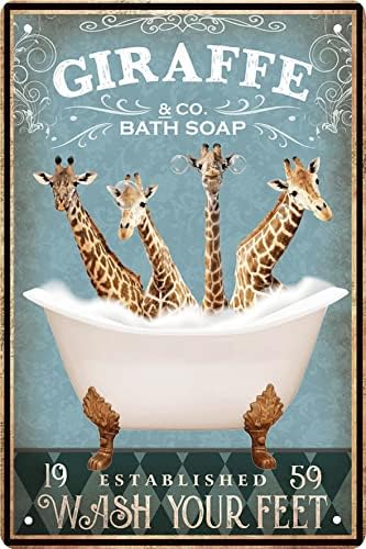 Funny Giraffe Decor Vintage Bathroom and Bathtub Metal Tin Sign Giraffe Pet Lovers Gift Farm Home Bar Man Cave Retro Wall Art Poster Accessories 8x12 in