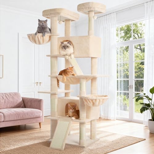 ABCPET 82" Tall Heavy-Duty Multi-Level Large Cat Tree Tower, Beige