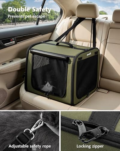 Dog Car Carrier Light Weight 19.7×16.9×14.8in, Foldable Dog Carrier, Green