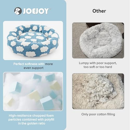JOEJOY Jacquard Donut Round Small Dog Beds,Blue 23x23x7in, Removable Washable Cover, Cute Pattern, Ultra Soft Fluffy Calming Pet Bed with Thick Supportive Bolster