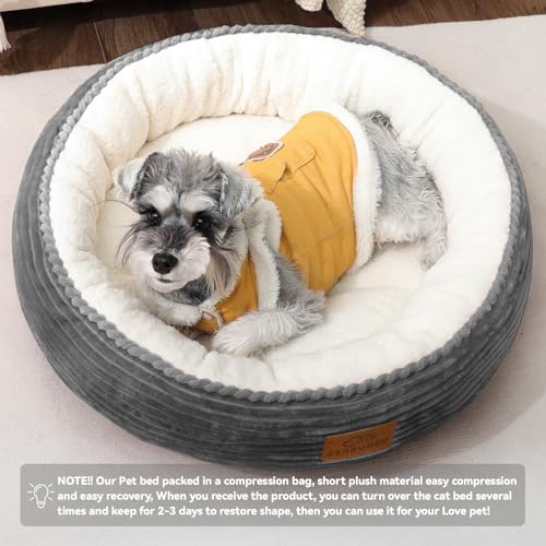 Zerbuger 23in Dark Grey Round Dog Bed Sofa for Dogs Cats, Machine Washable