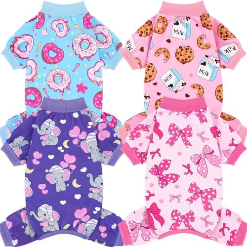 XPUDAC 4 Pieces Dog Pajamas Soft Strechy Puppy Onesies Pet Clothes for Small Medium Dogs Boy Girl Cat Pet Outfit, 153-XL