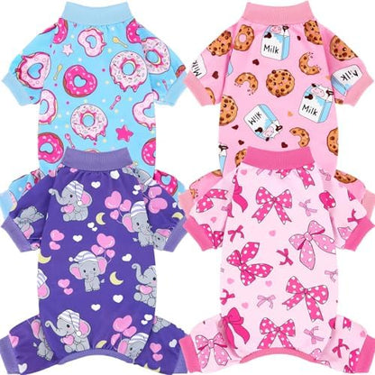 XPUDAC 4 Pieces Dog Pajamas Soft Strechy Puppy Onesies Pet Clothes for Small Medium Dogs Boy Girl Cat Pet Outfit, 153-XL