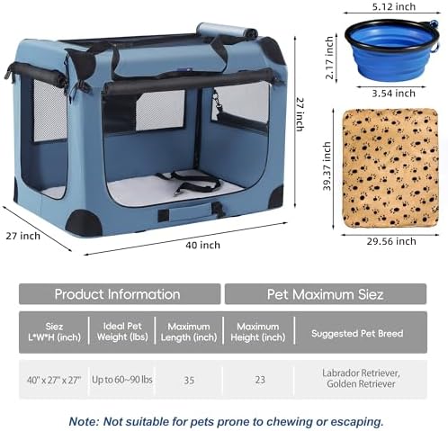 Petprsco Collapsible Dog Crate, 40 inch Portable Dog Crates for Large Dogs