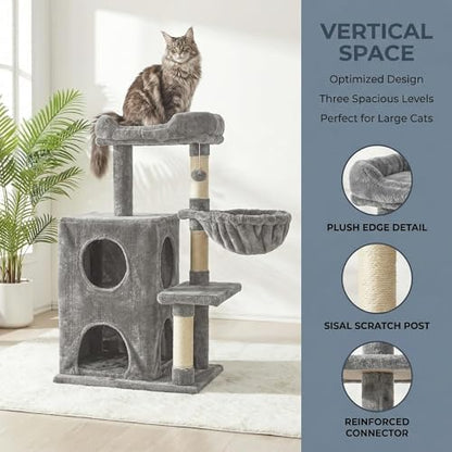 Fansafurn Cat Tree Tower for Indoor Cats, 36-inch Adult Cat Tree House for Large Adult Cats with Steps, Scratching Post, 2 Cat Condo, Dangling Toys, Light Grey