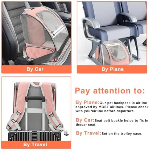 Texsens Innovative Traveler Bubble Backpack Pet Carriers for Cats and Dogs (Expandable-Pink)