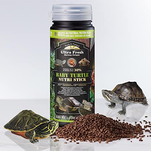 Ultra Fresh Floating Turtle Food, All Natural Ingredients, Wild Sword Prawn, Calcium Vitamin D Enriched for Picky Aquatic Baby Turtles, Nutri Stick 3.35 oz
