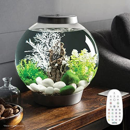 biOrb Classic 15 Acrylic 4-Gallon Aquarium with Multi-Color Remote-Controlled LED Lights Modern Compact Tank for Tabletop or Desktop Display, Silver