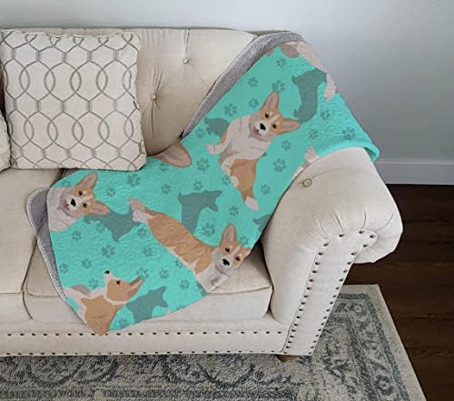 Caroline's Treasures MLM1047LQB Fawn Cardigan Corgi Quilted Blanket 50x60 Artwork Pattern Quilted Throw Blanket for Bed, Couch, Sofa, Soft and Lightweight
