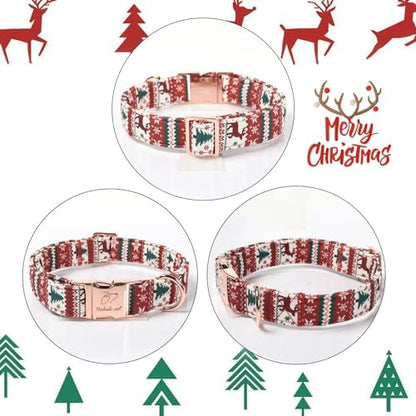 Christmas Dog Collar for Large Dogs - Fair Isle Style Christmas Collars for Dogs, Cute Reindeer Snowflake Winter Heavy-Duty Adjustable Dog Collars with Metal Buckle XL
