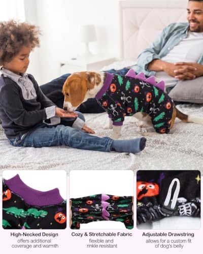 CuteBone Dinosaur Costume Halloween Dog Pajamas, Stretchy Spandex Crystal Velvet Sleepwear Coat for Small Dogs, Soft & Warm Pet Outfit Clothes for Cold Weather, Cozy Pullover Design COSP25S