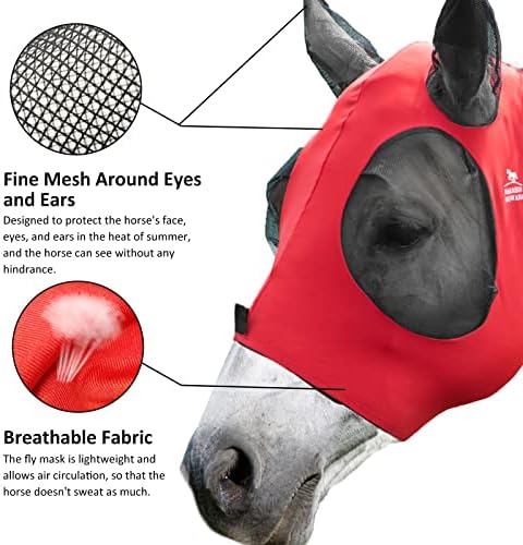 Harrison Howard Super Comfort Stretchy Fly Mask Large Eye Space with UV Protection Soft on Skin with Breathability Lava Red L