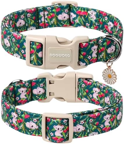 DOGWONG Cute Dog Collar, Flower Koala Dog Collar Durable Soft Fabric Pet Dog Collars Girl Female Puppy Necklace for Small Medium Large Dogs