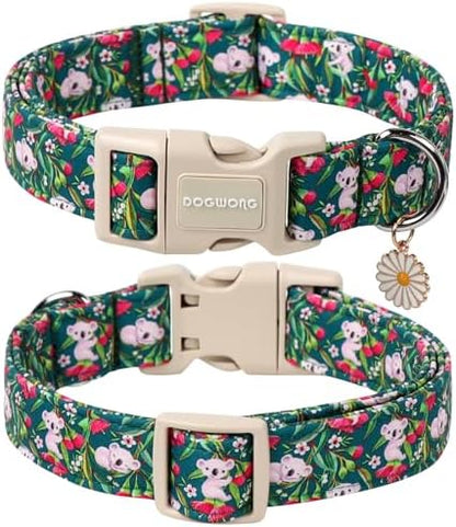 DOGWONG Cute Dog Collar, Flower Koala Dog Collar Durable Soft Fabric Pet Dog Collars Girl Female Puppy Necklace for Small Medium Large Dogs