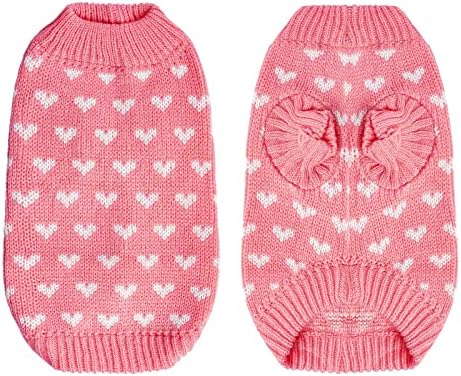 Dxhycc Dog Knitted Sweater Dog Heart Sweater Puppy Sweater Warm Soft Pet Holiday Clothes for Large Cats and Dogs (Pink, L)