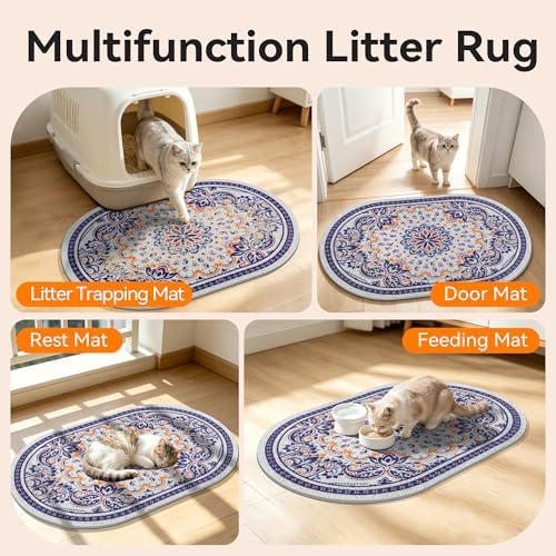 Cat Litter Mat, 33"x22" High Density PVC Litter Rug Trapping Mat, Non-Slip, Waterproof & Urine-Proof Kitty Litters Catcher Mats, Keep Floor Clean, Soft on Kitten Paws, Cat Essentials Blue