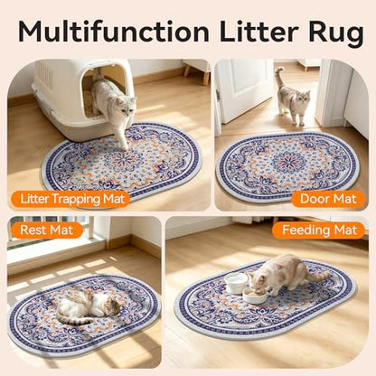 Cat Litter Mat, 33"x22" High Density PVC Litter Rug Trapping Mat, Non-Slip, Waterproof & Urine-Proof Kitty Litters Catcher Mats, Keep Floor Clean, Soft on Kitten Paws, Cat Essentials Blue