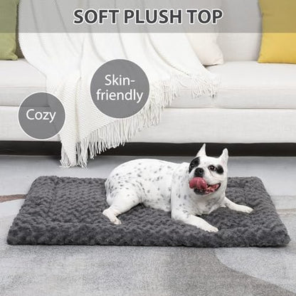 Washable Dog Bed Mat Crate Pad Soft Fluffy Pet Kennel Beds Dog Sleeping Mattress for Large Jumbo Medium Small Dogs, 48 x 30 Inch, Gray (Pack of 2)