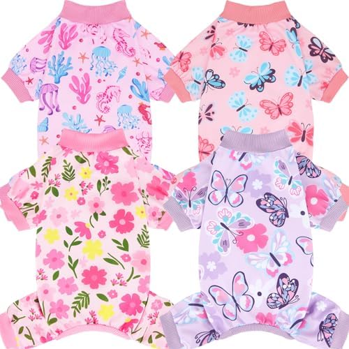 XPUDAC 4 Pack Dog Pajamas Summer Dog Pjs for Small Dogs Pet Outfits, L