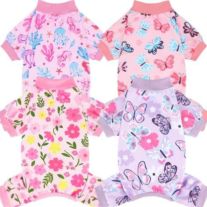 XPUDAC 4 Pack Dog Pajamas Summer Dog Pjs for Small Dogs Pet Outfits, L